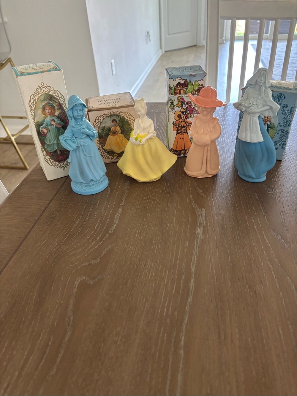 Vintage set of 4 1970s Avon lady girl empty perfume bottles with boxes